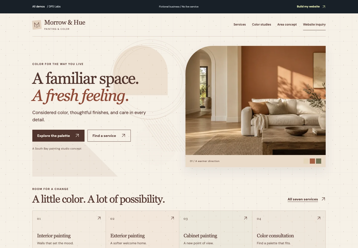 Morrow & Hue Painting demo website homepage